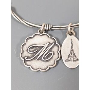 Beaucoup Designs Letter M Charm Bracelet Eiffel Tower Merci Silver Tone NWT USA